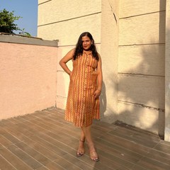 Golden Muslin Casual A-Line Sleeveless Muslin Dress