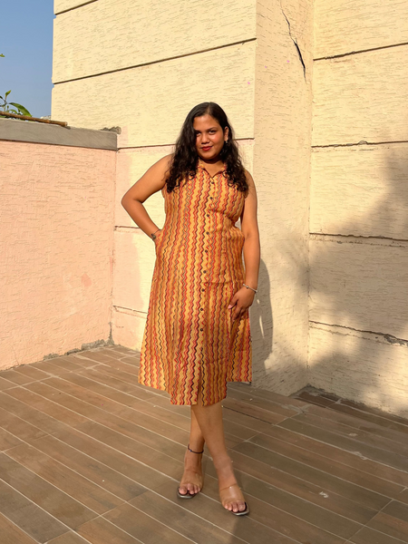 Golden Muslin Casual A-Line Sleeveless Muslin Dress