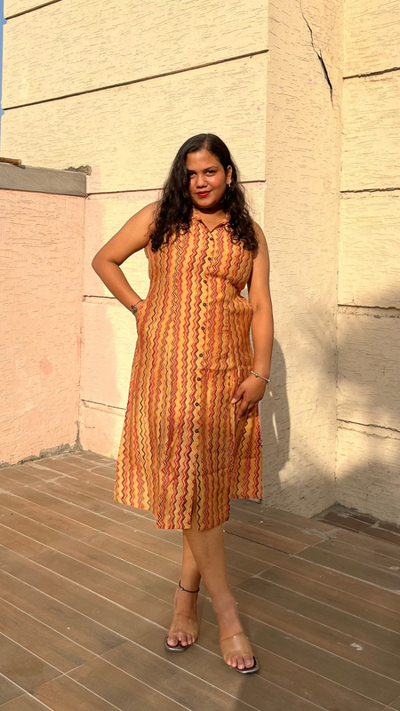 Golden Muslin Casual A-Line Sleeveless Muslin Dress