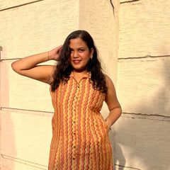 Golden Muslin Casual A-Line Sleeveless Muslin Dress