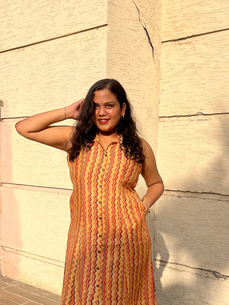 Golden Muslin Casual A-Line Sleeveless Muslin Dress
