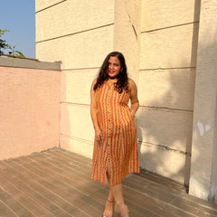 Golden Muslin Casual A-Line Sleeveless Muslin Dress