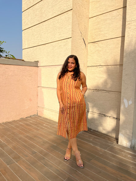 Golden Muslin Casual A-Line Sleeveless Muslin Dress