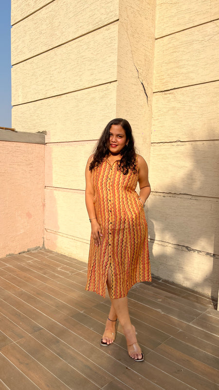 Golden Muslin Casual A-Line Sleeveless Muslin Dress