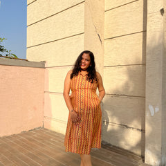 Golden Muslin Casual A-Line Sleeveless Muslin Dress