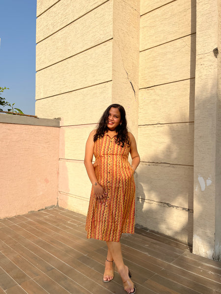 Golden Muslin Casual A-Line Sleeveless Muslin Dress