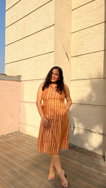 Golden Muslin Casual A-Line Sleeveless Muslin Dress