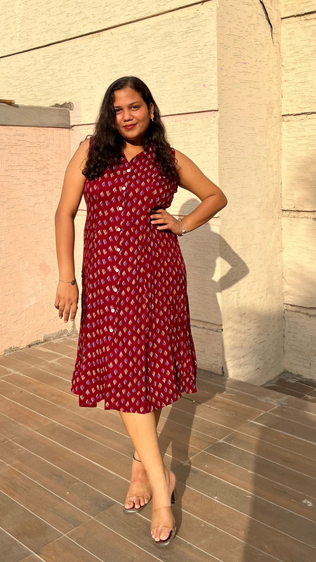 Maroon Premium Rayon Casual A-Line Sleeveless Dress