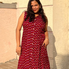 Maroon Premium Rayon Casual A-Line Sleeveless Dress