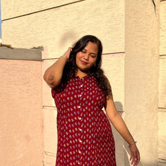 Maroon Premium Rayon Casual A-Line Sleeveless Dress