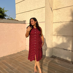 Maroon Premium Rayon Casual A-Line Sleeveless Dress
