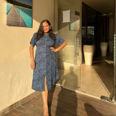 Teal Blue Premium Crape Casual A-Line Half Sleeves Premium Crape Dress For Women