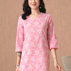 Pink Jaal Cotton Casual 3/4th Sleeves Top for women