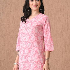 Pink Jaal Cotton Casual 3/4th Sleeves Top for women