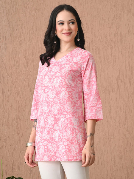 Pink Jaal Cotton Casual 3/4th Sleeves Top for women