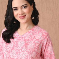 Pink Jaal Cotton Casual 3/4th Sleeves Top for women