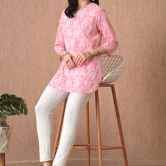 Pink Jaal Cotton Casual 3/4th Sleeves Top for women