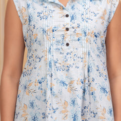 Sky Blue Pure Cotton Casual A-Line Sleeveless Top With Pair of Half Sleeves Attached