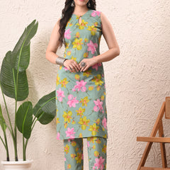 Sage Green Straight Sleeveless kurta pant set