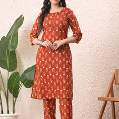 Rustic Floral Straight kurta pant set with Sleeves