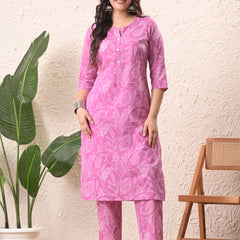 Pink White Keri Straight kurta pant set with Sleeves