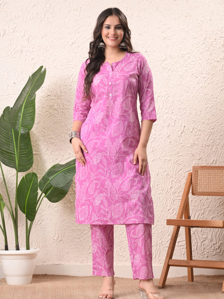 Pink White Keri Straight kurta pant set with Sleeves