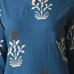Teal Block Pure Cotton Casual 3/4th Sleeves Top for women