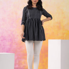 Black Pure Cotton Casual Peplum 3/4Th Sleeves Top For Women