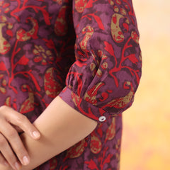 Red And Wine Pure Cotton Casual Relaxed Fit 3/4Th Sleeves Top For Women