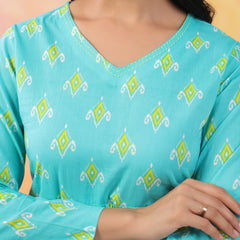 Turquoise Blue Pure Cotton Casual Peplum Full Sleeves Top For Women