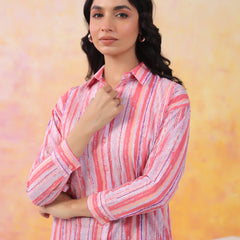 Pink Pure Cotton Casual Full Sleeves Shirt For Women