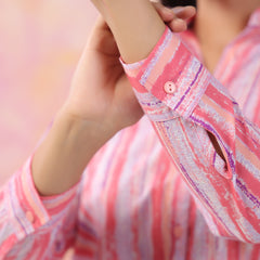 Pink Pure Cotton Casual Full Sleeves Shirt For Women