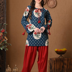 Teal Circle Rose Farshi Salwar Set