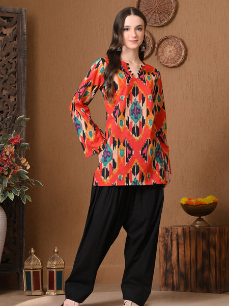 Coral Ikat Farshi Salwar Set