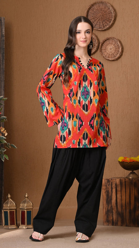 Coral Ikat Farshi Salwar Set